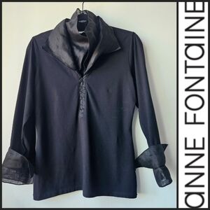 Anne Fontaine Black Jersey Zipper Long Sleeve Crisp Tulle Accent Top